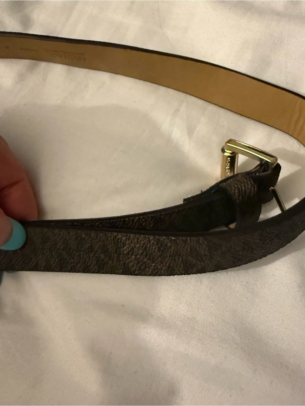 Michael Kors Slim Black Leather Belt with Gold-Tone Buckle